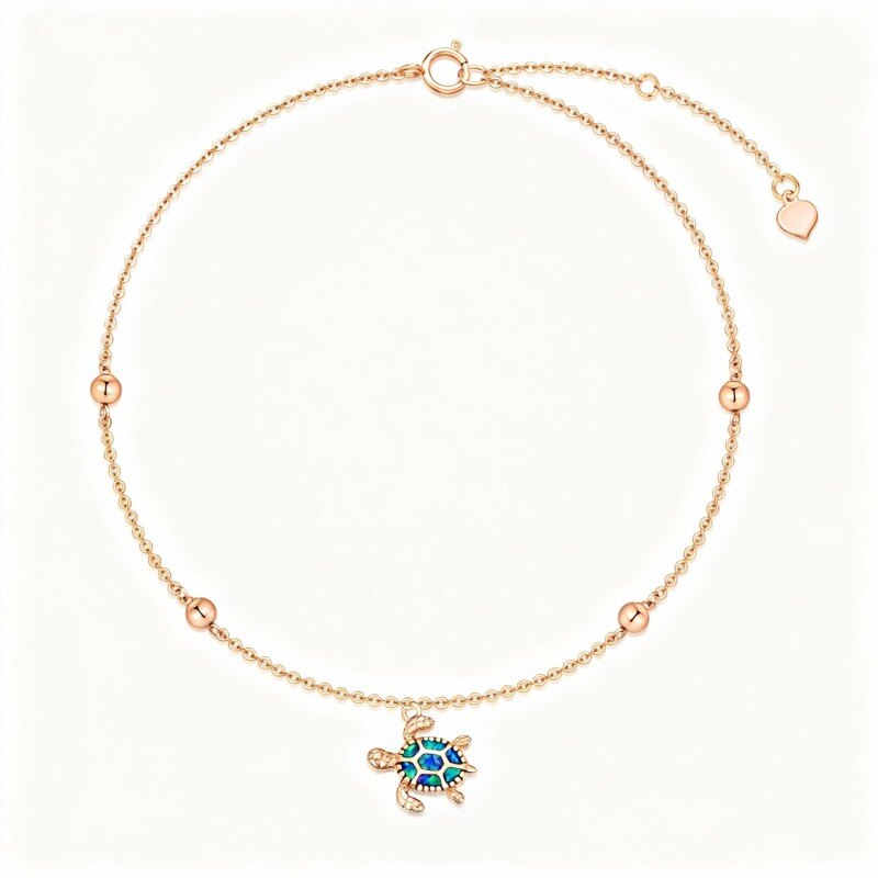 14K Rose Gold Opal Tortoise Single Layer Charm Anklet-1