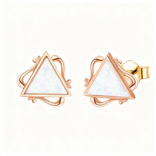 أقراط مثلثة مرصعة بالأوبال من الذهب الوردي عيار 10 قيراط