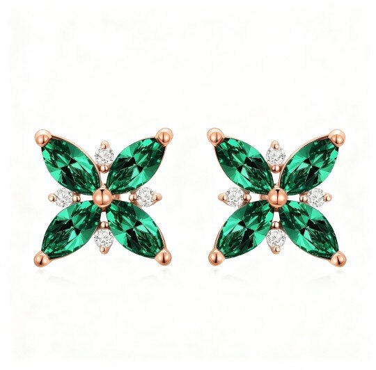 10K Rose Gold Cubic Zirconia Orchid Stud Earrings