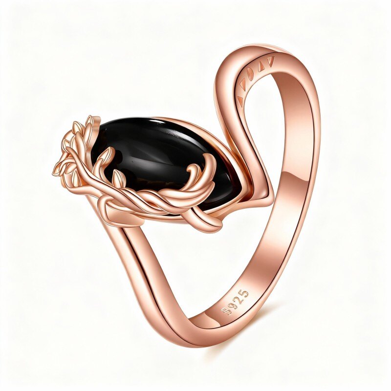 Bague en or rose 10 carats avec feuilles d'agate ovales-1