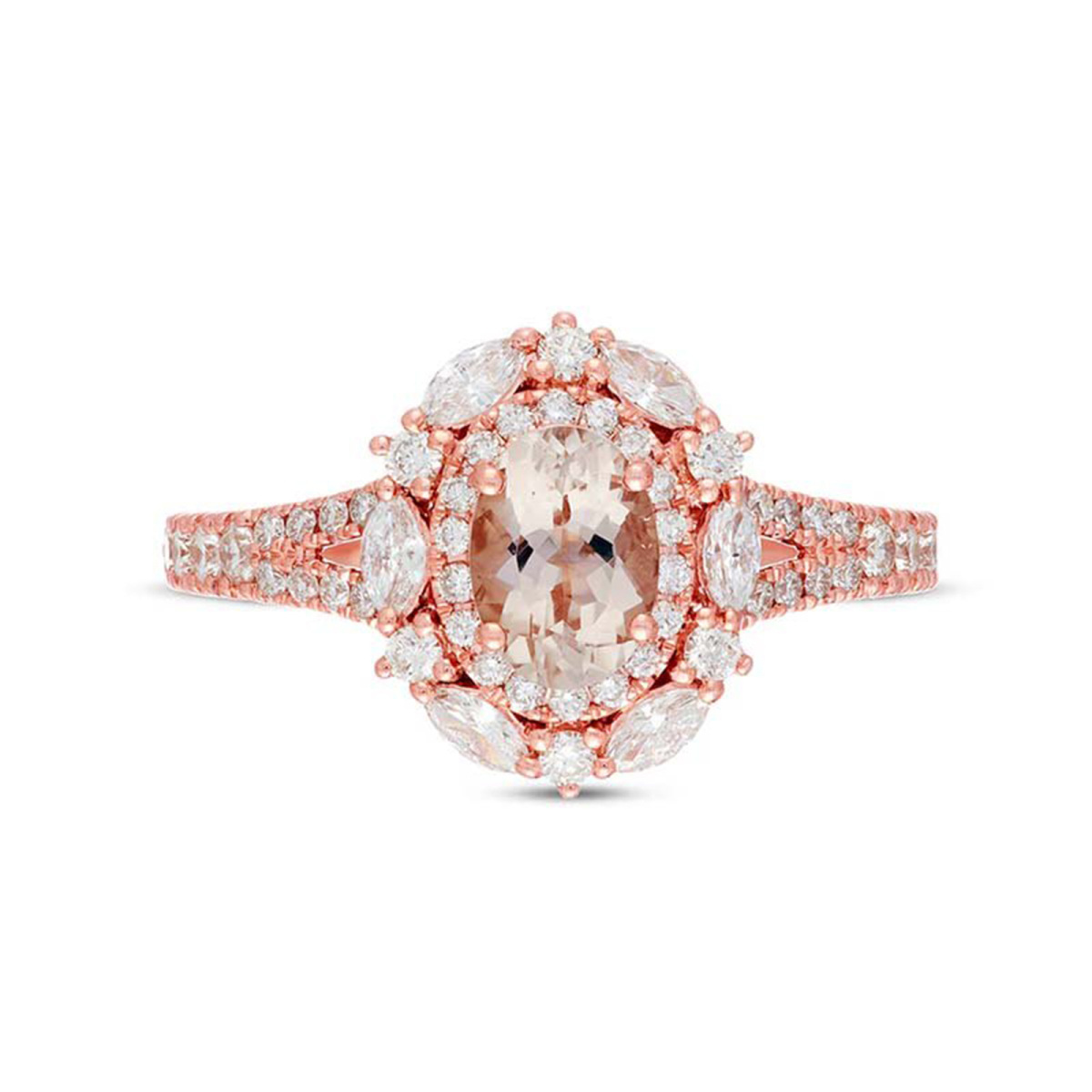 Anillo de compromiso personalizado de oro rosa de 14 quilates con corte ovalado y piedras preciosas para aniversario.-1