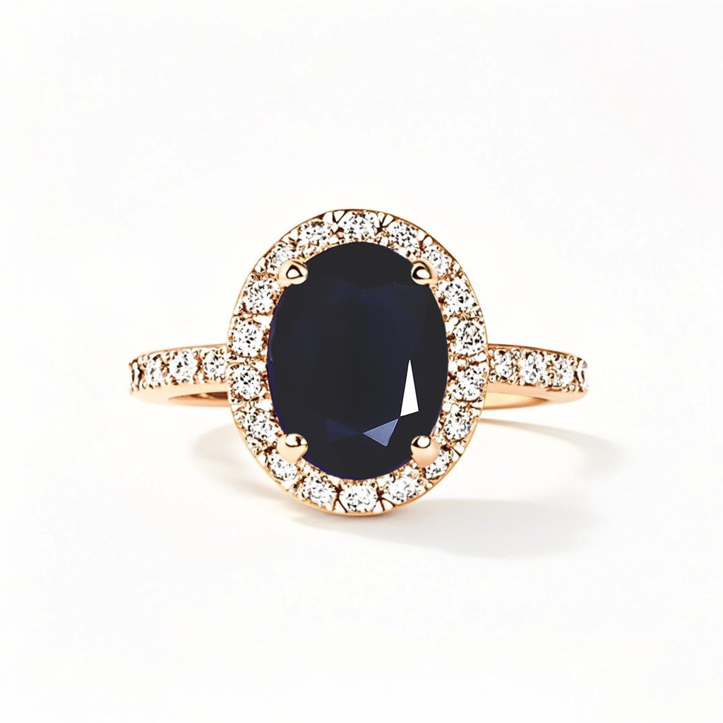 Anillo de compromiso personalizado de oro rosa de 14 quilates con corte ovalado y piedras preciosas-1