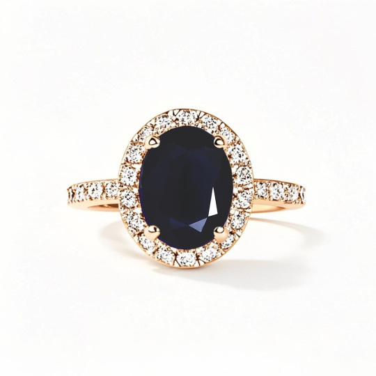 Anillo de compromiso personalizado con gema, corte ovalado, oro rosa de 10 quilates