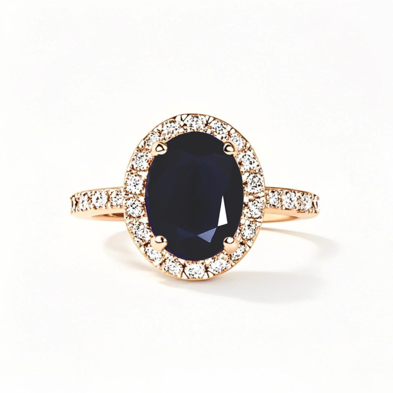 Anelli di fidanzamento personalizzati con taglio ovale in oro rosa 14 carati e pietre preziose-1