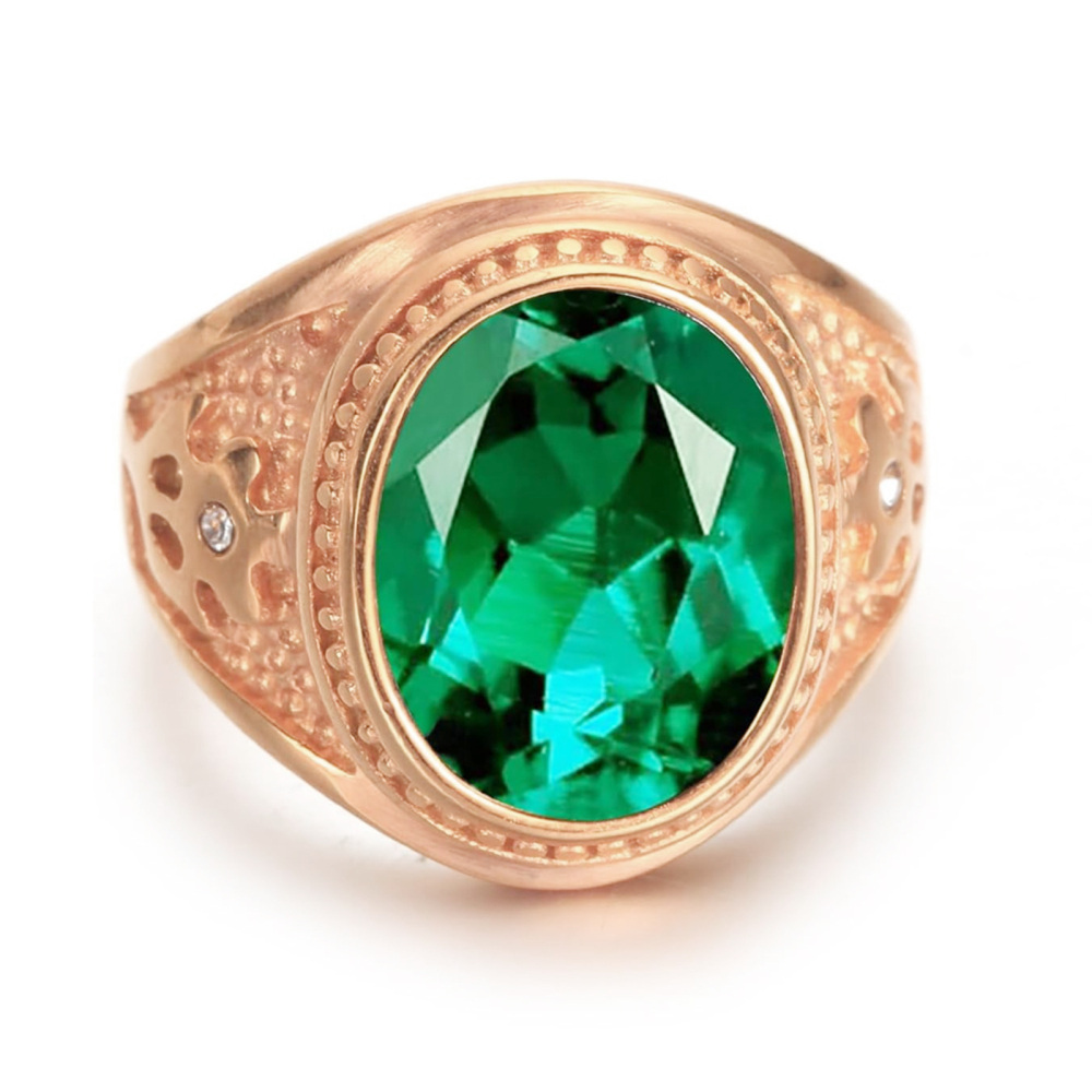 Alliance personnalisable en or rose 18 carats avec émeraude taille ovale pour homme-1