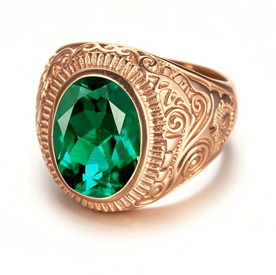 Alianza de boda de oro rosa de 10 quilates con esmeralda de corte ovalado, el mejor regalo para tu esposo.-1
