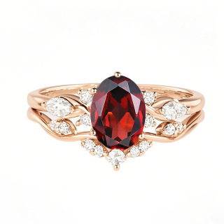 10K Rose Gold Oval Cut Gemstone & Diamond Birthstone Bridal Set Wedding Band-17