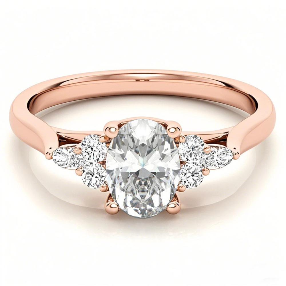 10K Rose Gold Oval Cut Halo Moissanite Engagement Ring-1