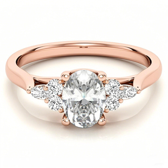 10K Rose Gold Oval Cut Halo Moissanite Engagement Ring