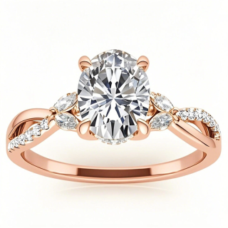 Anillo de compromiso de moissanita con halo de corte ovalado en oro rosa de 10 quilates-8
