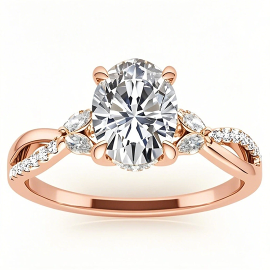 10K Rose Gold Oval Cut Halo Moissanite Engagement Ring