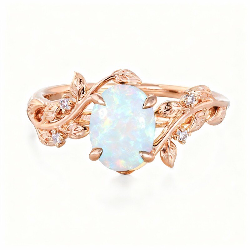 Pierścionek zaręczynowy z bluszczem w szlifie owalnym ze złota próby 10K-1