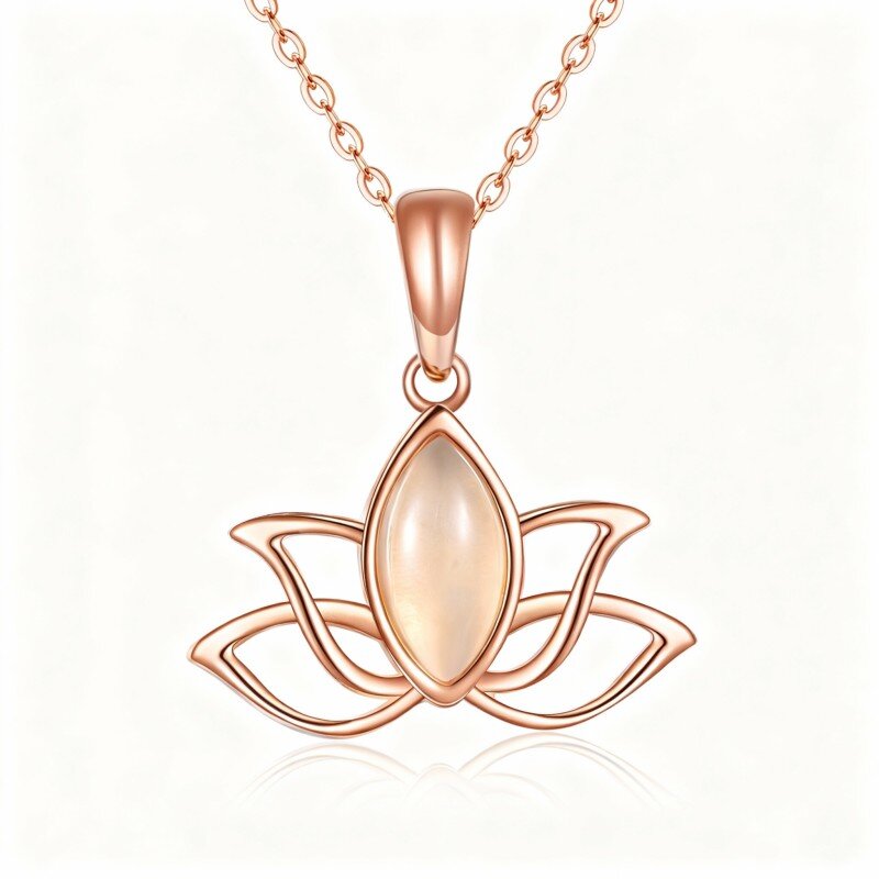18K roségouden ovale jade lotus hanger ketting-1