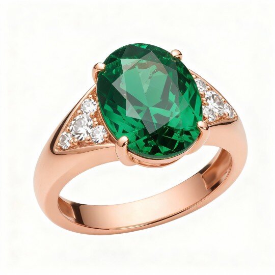 10K Rose Gold Oval Cut Lab Created Emerald Engagement Ring