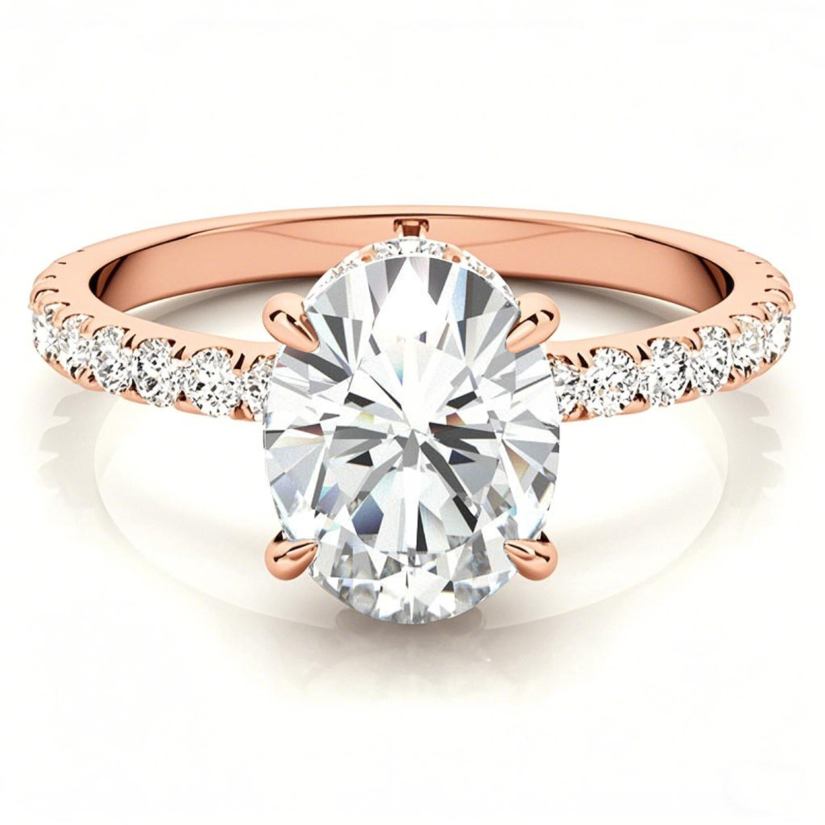 10K Rose Gold Oval Cut Moissanite Engagement Ring-1