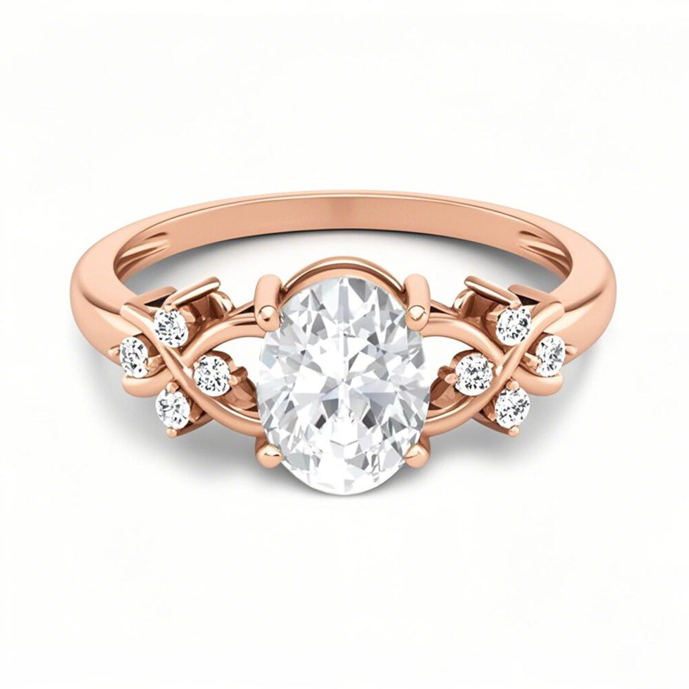 10K Rose Gold Oval Cut Moissanite Ring-1