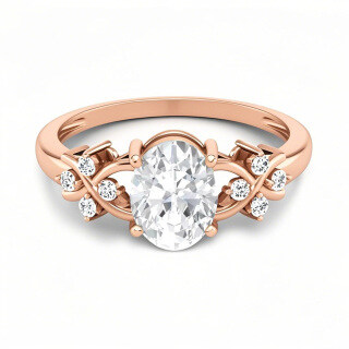 10K Rose Gold Oval Cut Moissanite Ring-3