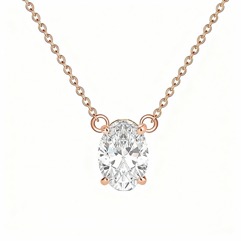 18K Rose Gold Oval Cut Moissanite Oval Shaped Pendant Necklace-1