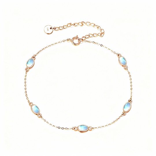 10K Rose Gold Oval Cut Moonstone Oval Shaped Charm Bracelet