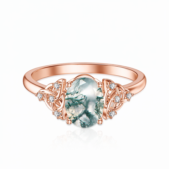 Bague en or rose 10 carats et agate mousse ovale