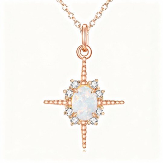 Halskette mit ovalem Opal-Kreuzanhänger aus 10-karätigem Roségold