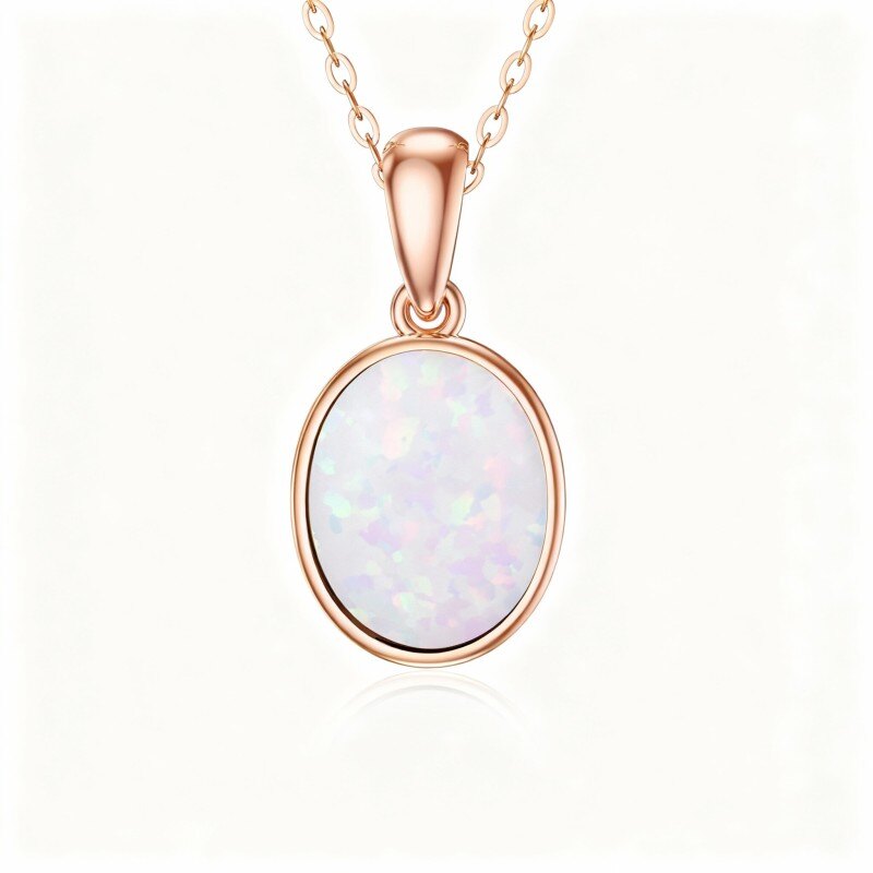 Collar con colgante de ópalo de talla ovalada en oro rosa de 10 quilates-1