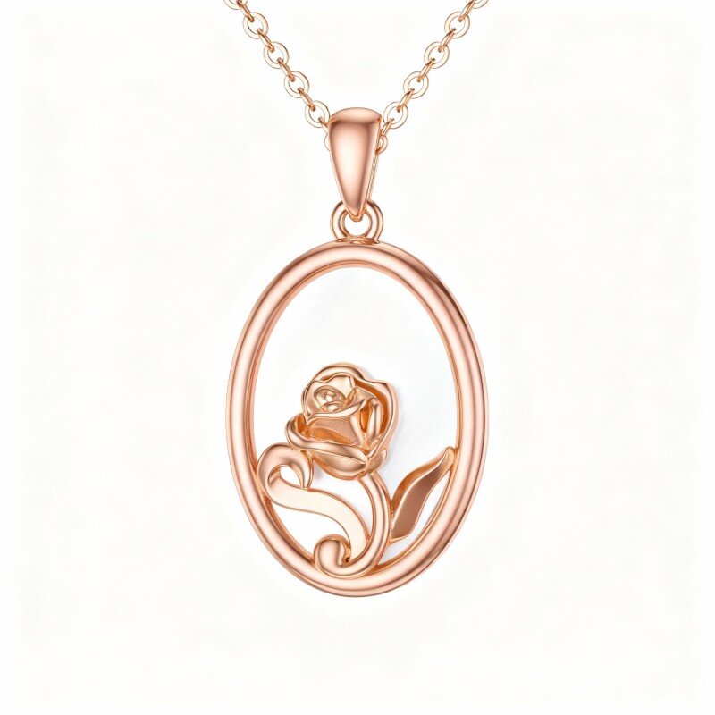 18K Rose Gold Oval Cut Pearl Rose Pendant Necklace-1