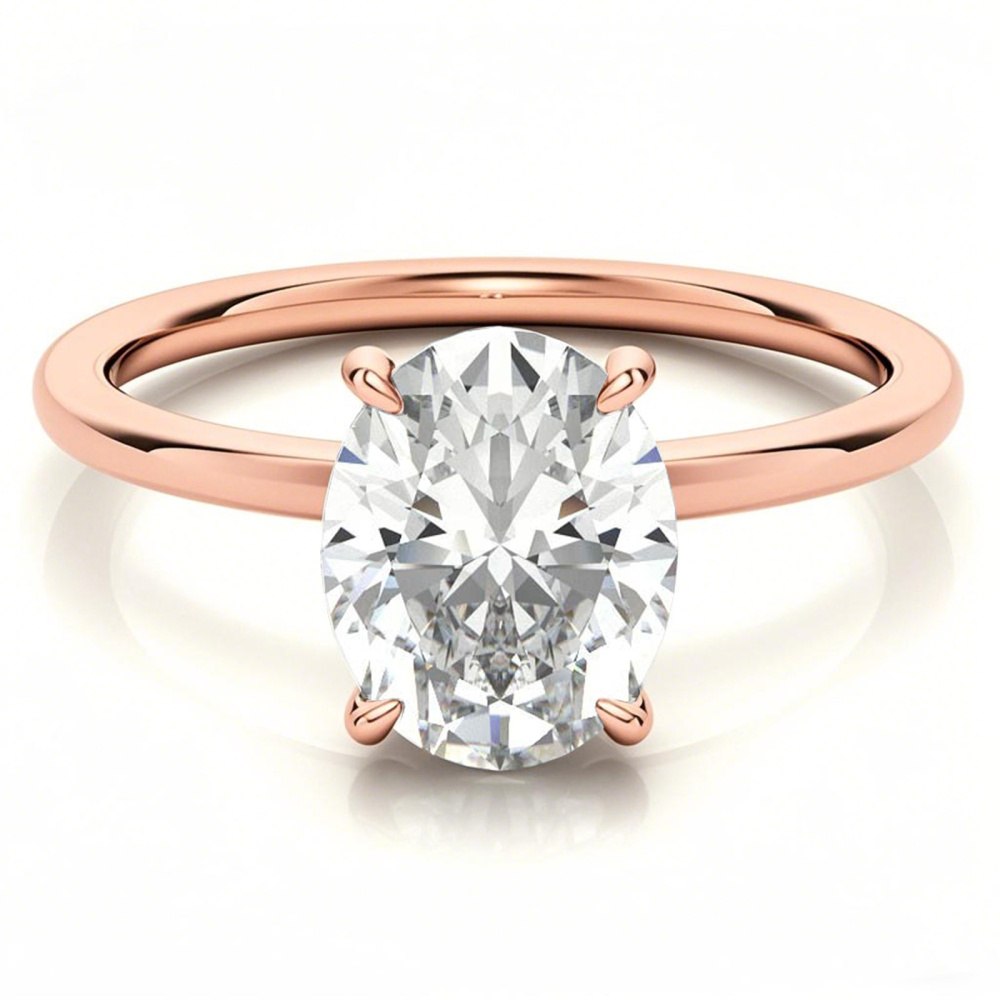 Anello di fidanzamento con moissanite solitario taglio ovale in oro rosa 18 carati-1