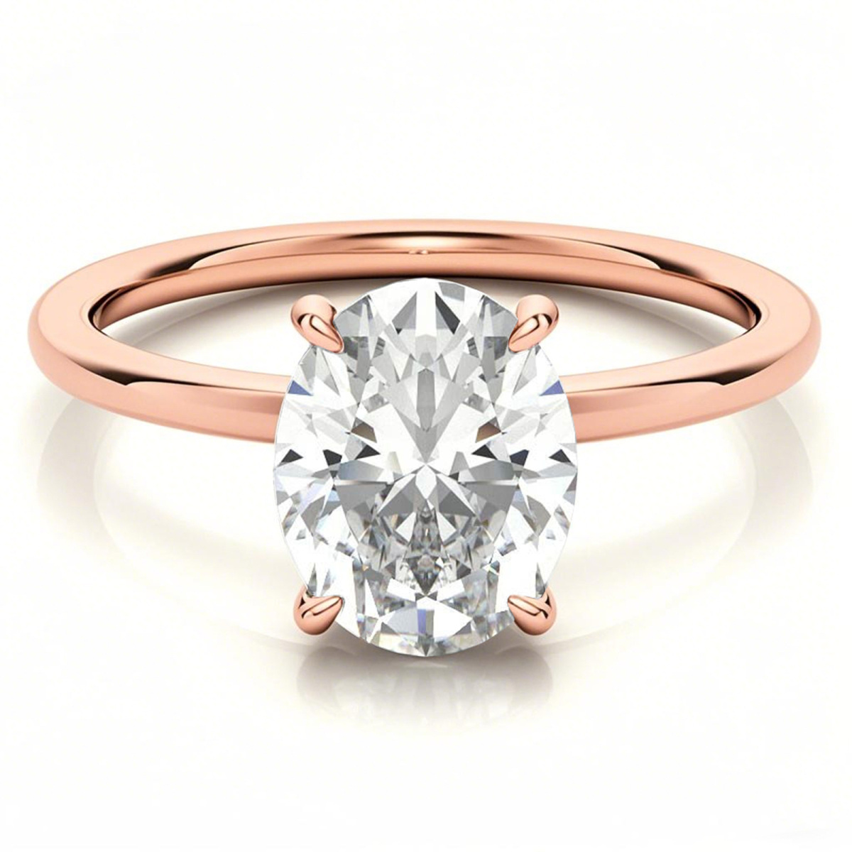 Anillo de compromiso solitario de moissanita de corte ovalado en oro rosa de 10 quilates-1