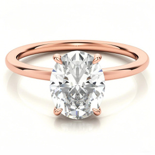 Anillo de compromiso solitario de moissanita de corte ovalado en oro rosa de 10 quilates-5