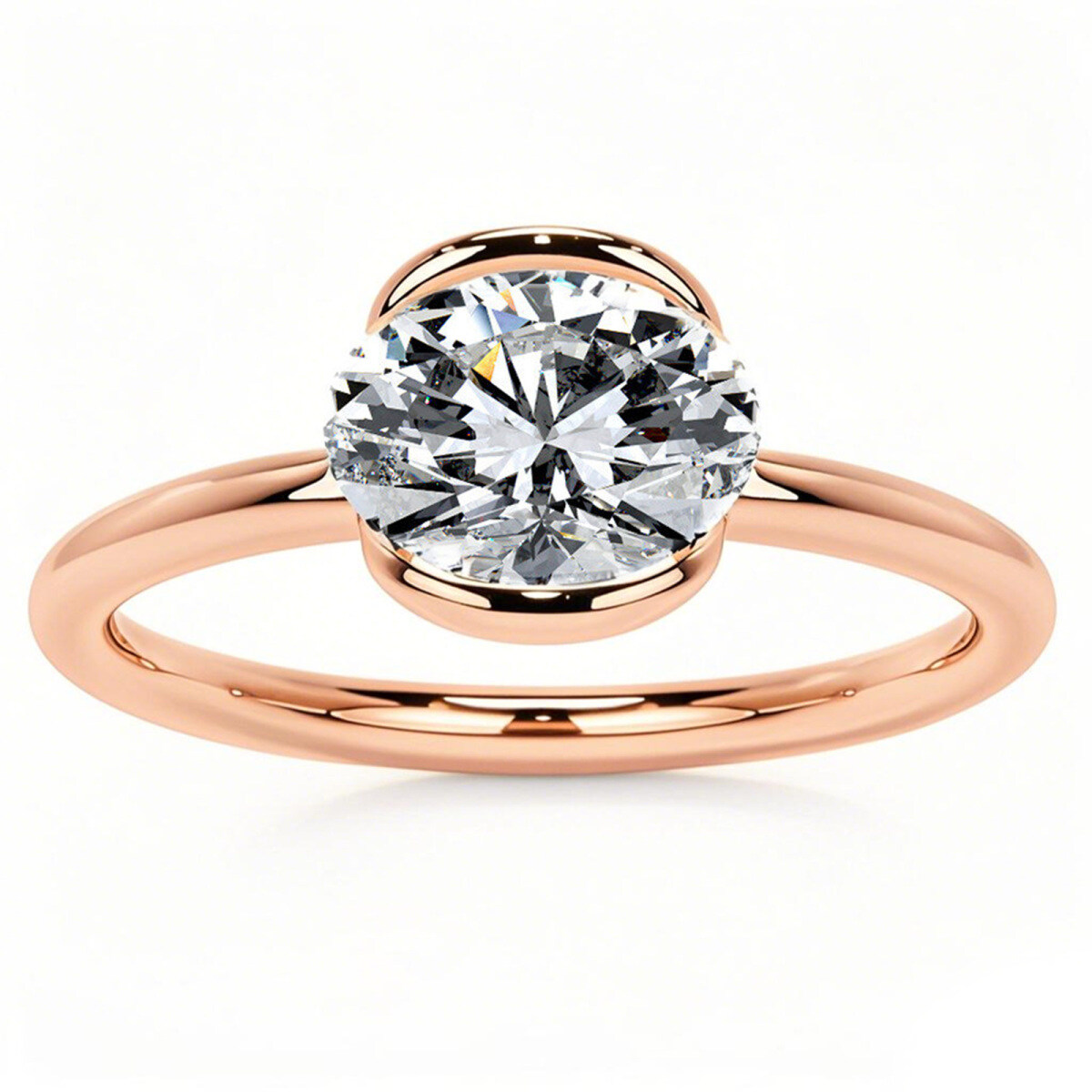 Anillo de compromiso solitario de moissanita de corte ovalado en oro rosa de 10 quilates-1