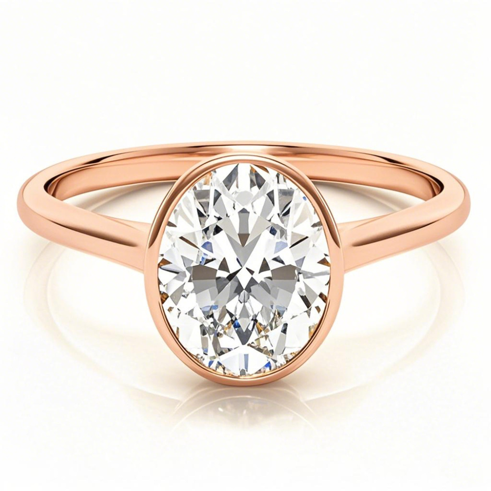 Verlobungsring mit Solitär-Moissanit im Ovalschliff aus 10 Karat Roségold-1