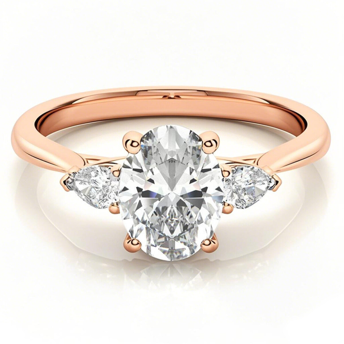 14K Rose Gold Oval Cut Three-Stone Moissanite Engagement Ring-1