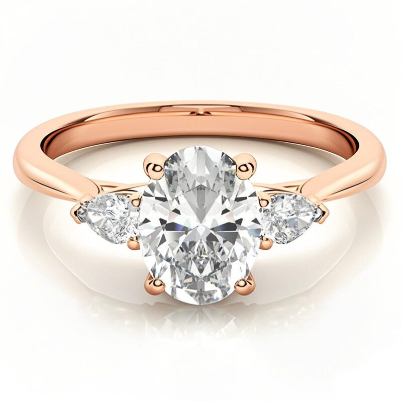 10K Rose Gold Oval Cut Three-Stone Moissanite Engagement Ring-1