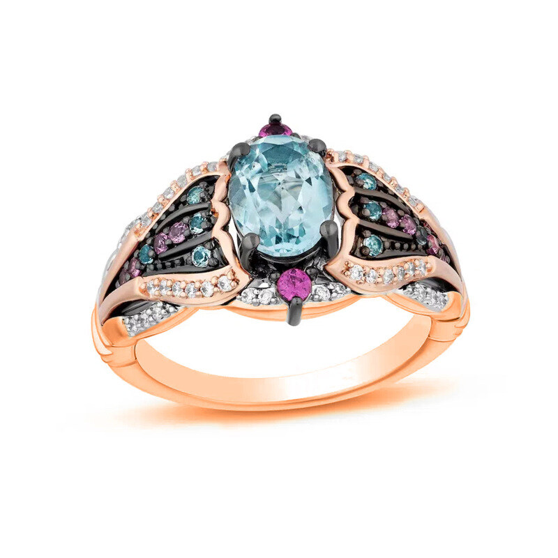 10K Rose Gold Oval Cut Topaz Multi-Gemstone and Diamond Band-1