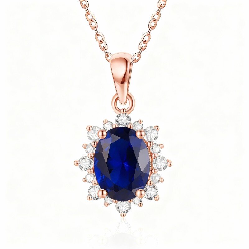 18K Rose Gold Oval Cut Topaz Oval Shaped Pendant Necklace-1