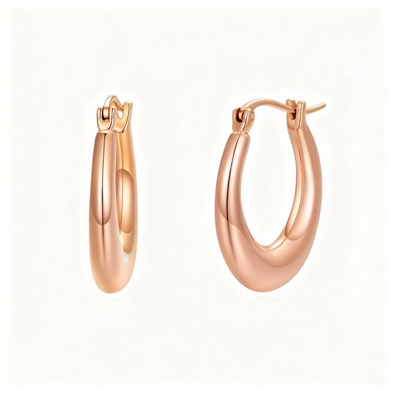 18K Rose Gold Oval Shaped Hoop Earrings-1