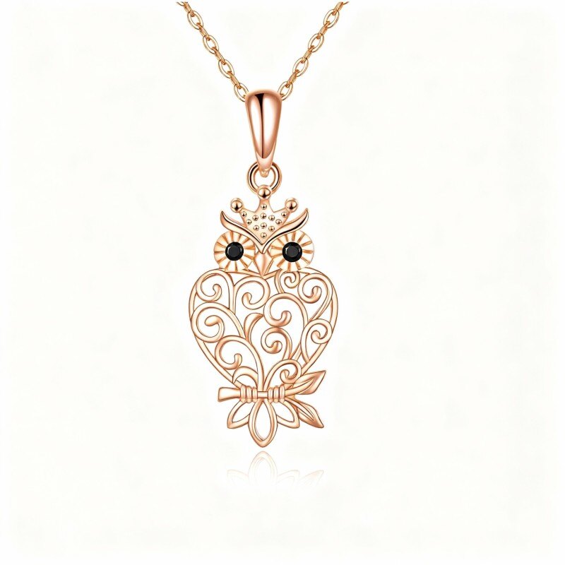 Halskette mit Eulenanhänger aus 18-karätigem Roségold und Zirkonia-1