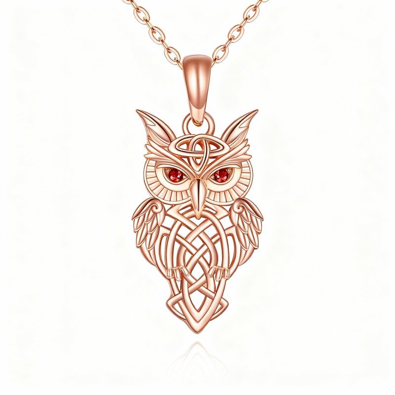 قلادة بومة من الذهب الوردي عيار 14 قيراطًا مرصعة بالزركونيا المكعبة-1