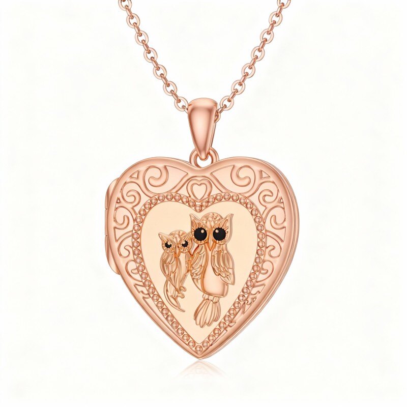 10K Rose Gold Owl & Personalized Photo Personalized Photo Locket Necklace-1