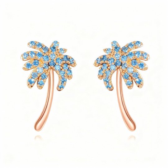 Kolczyki z 10-karatowego różowego złota z cyrkonią sześcienną i palmą