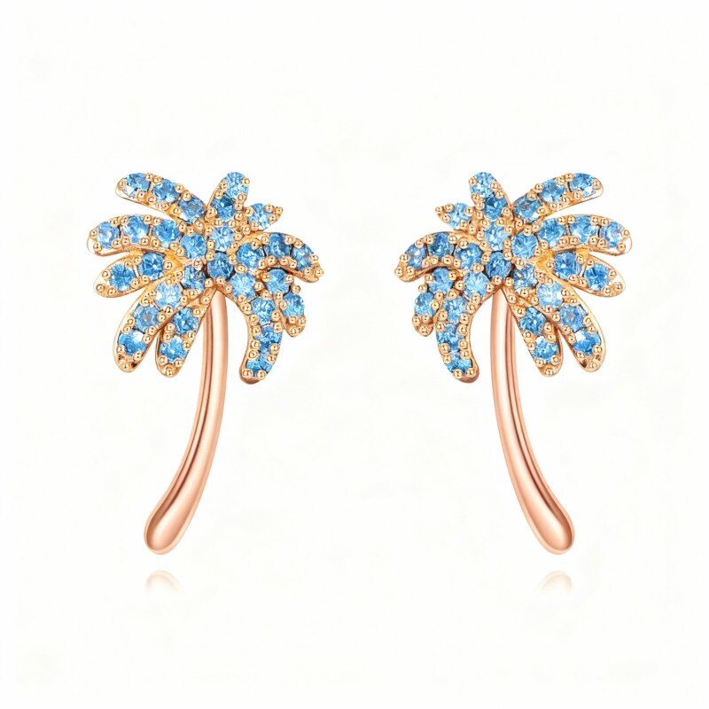 Kolczyki z 10-karatowego różowego złota z cyrkonią sześcienną i palmą-1