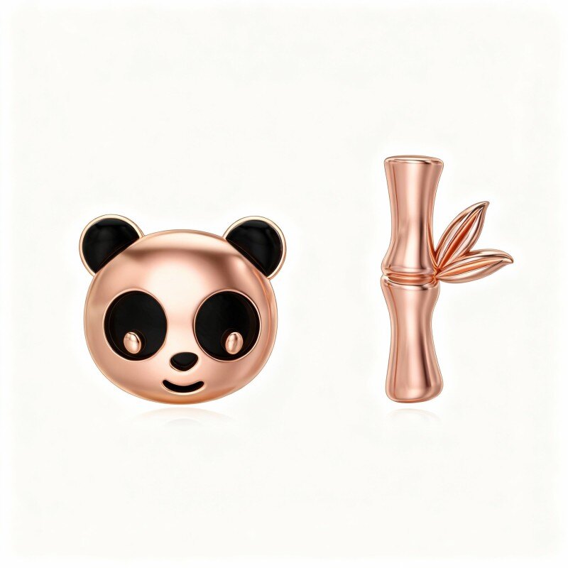 10K Rose Gold Panda & Bamboo Stud Earrings-1