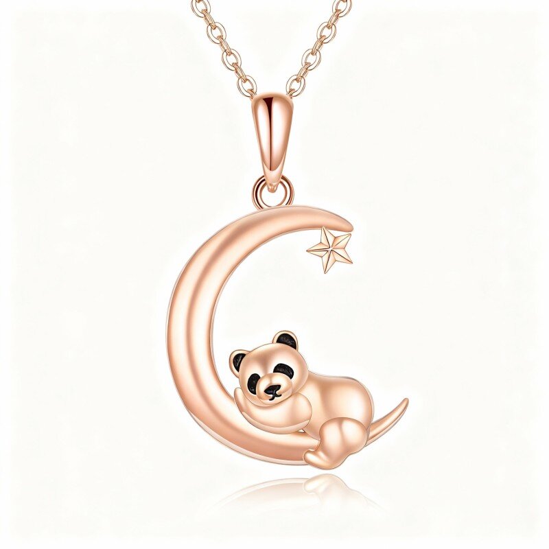 18K Rose Gold Panda & Moon Pendant Necklace-1