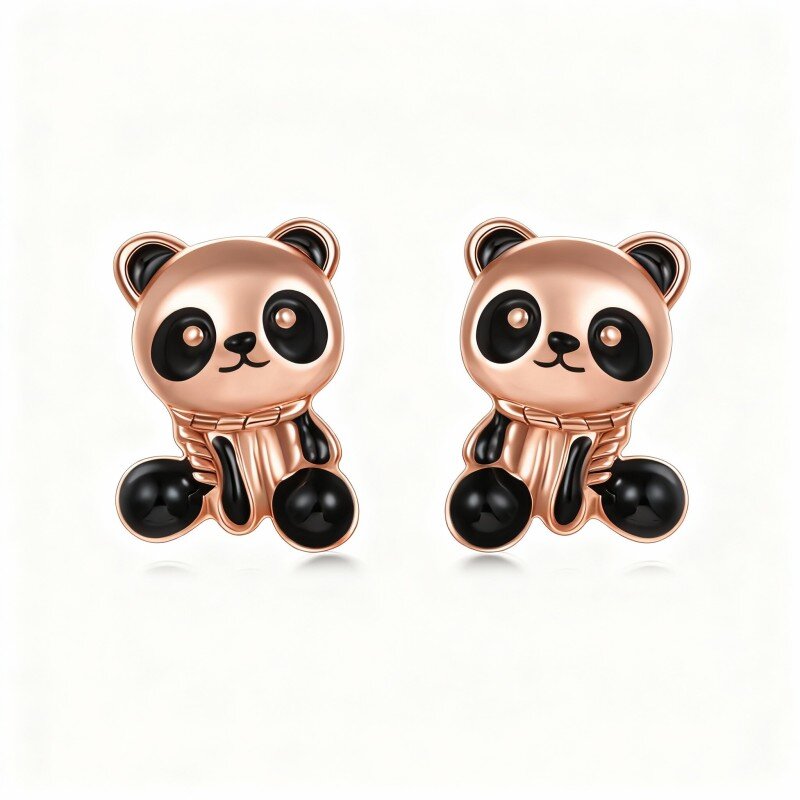 10K Rose Gold Panda Stud Earrings-9