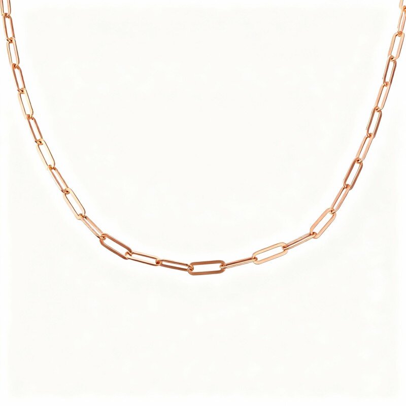 10K Rose Gold Paper Clip Paperclip Chain Necklace-1