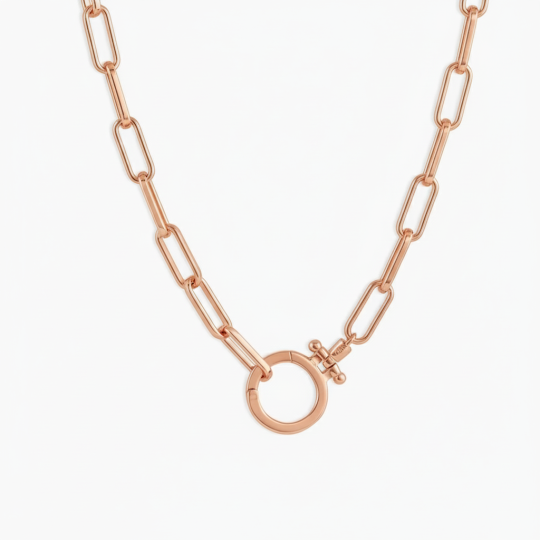 Collier chaîne trombone en or rose 18 carats