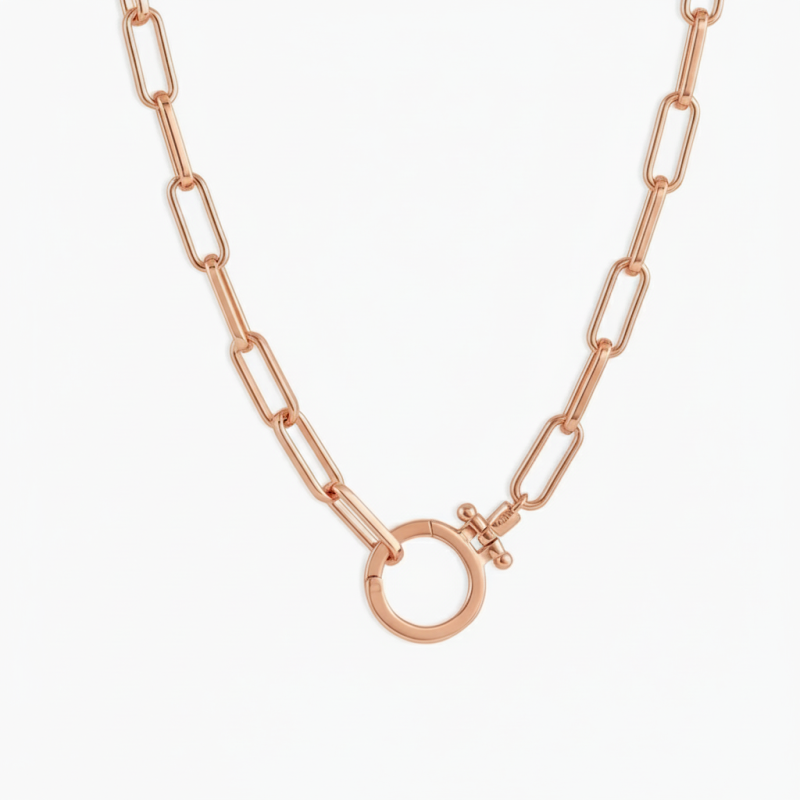 Collier chaîne trombone en or rose 10 carats-1