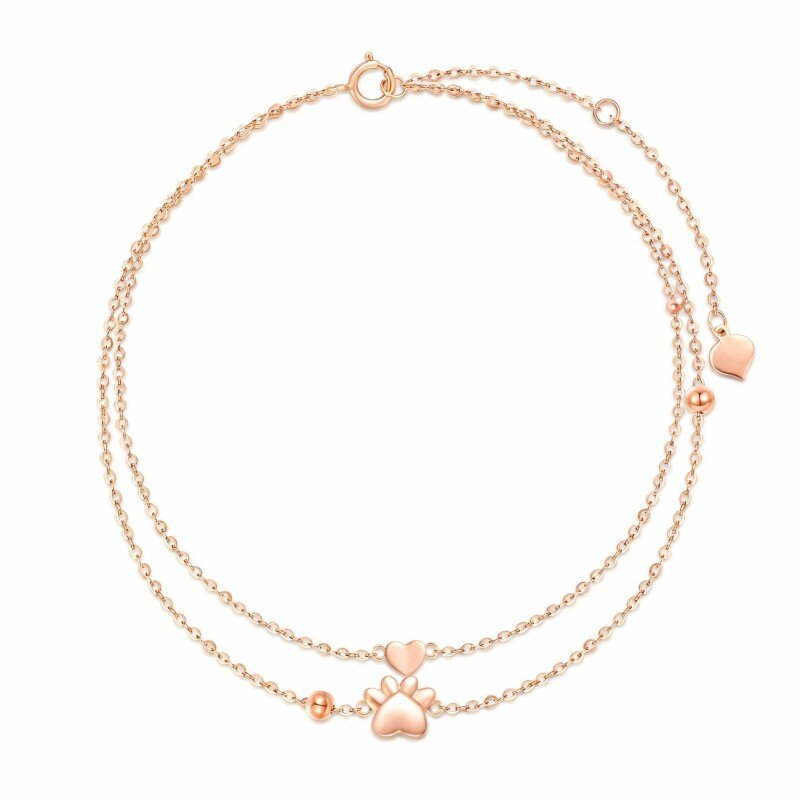 14K Rose Gold Paw Multi-layered Charm Anklet-1