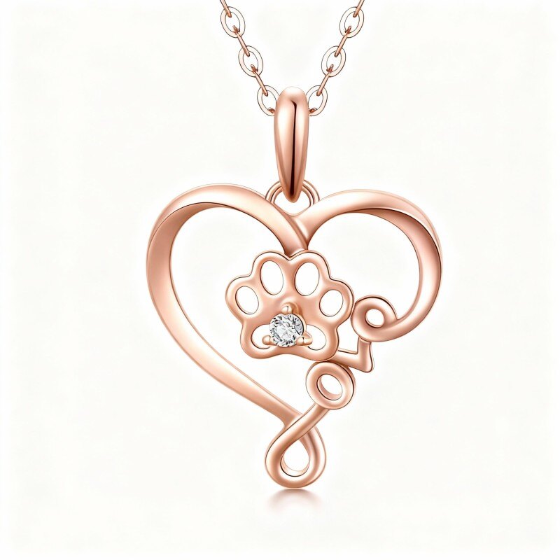 14K Rose Gold Cubic Zirconia Paw Pendant Necklace-1